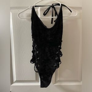 Black Velvet Halter Bodysuit